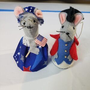 Red White & Cute Felt Mouse Pair Ornaments Mini American Independence Day Decor